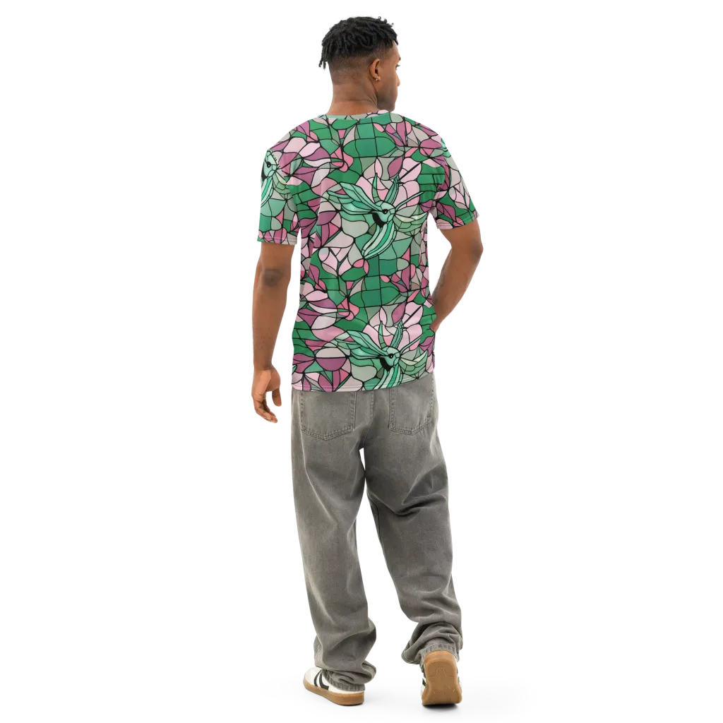 Jade Hummingbird on Men's Cotton Crew Neck T-Shirt — Back