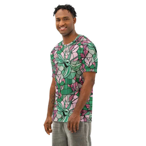 Jade Hummingbird on a Men's Cotton Crew Neck T-Shirt