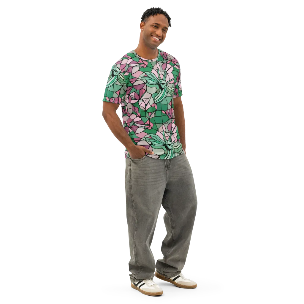 Jade Hummingbird on Men's Cotton Crew Neck T-Shirt — Right Front
