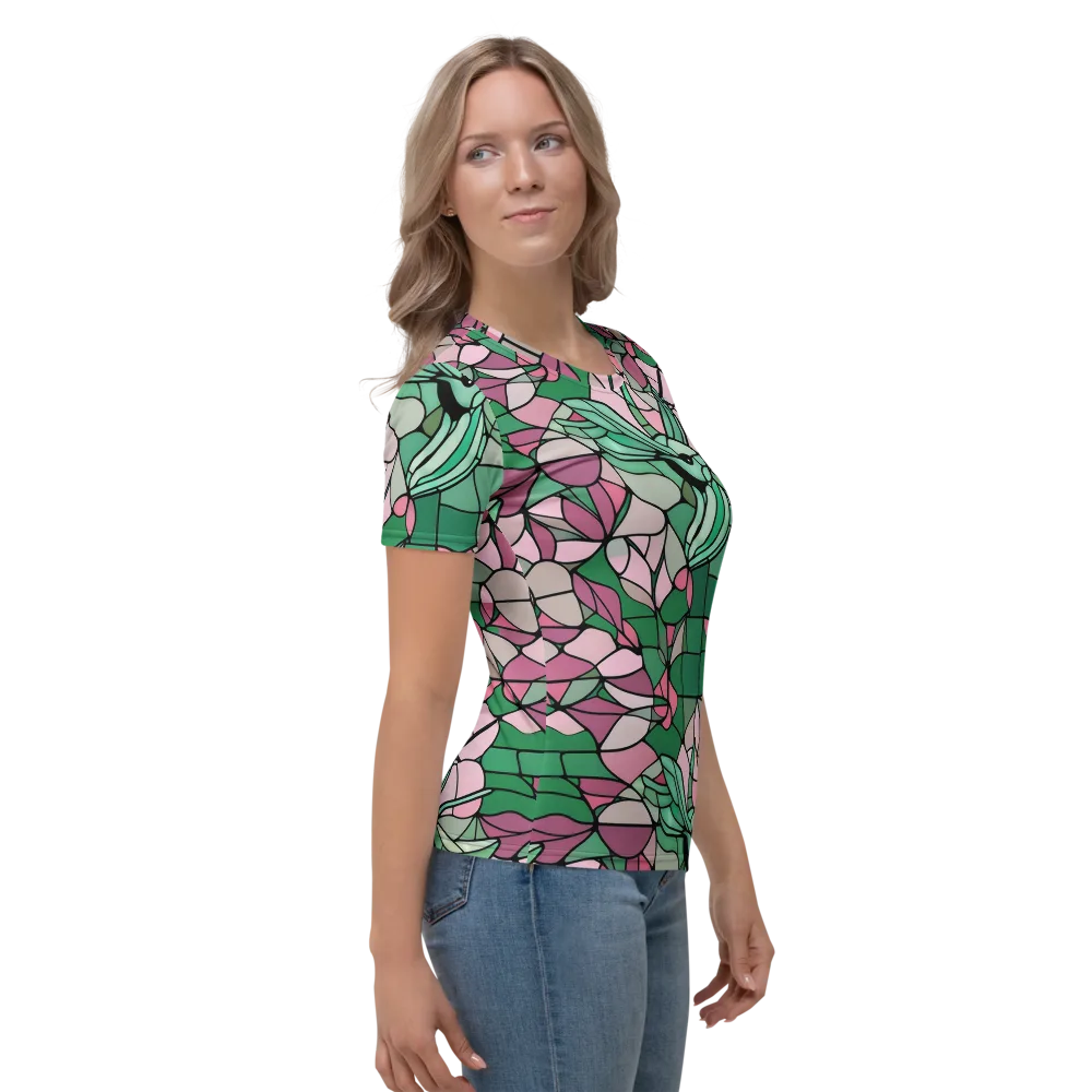 Jade Hummingbird on Women's Crew Neck T-Shirt — Right