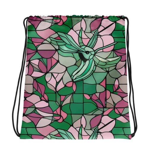 Jade Hummingbird on a Drawstring Bag