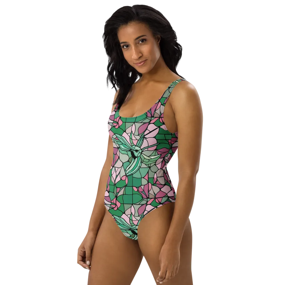 Jade Hummingbird on One-Piece Swimsuit — Left