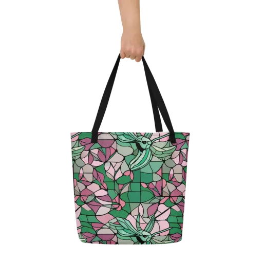 Jade Hummingbird on a Large Tote Bag W/ Pocket