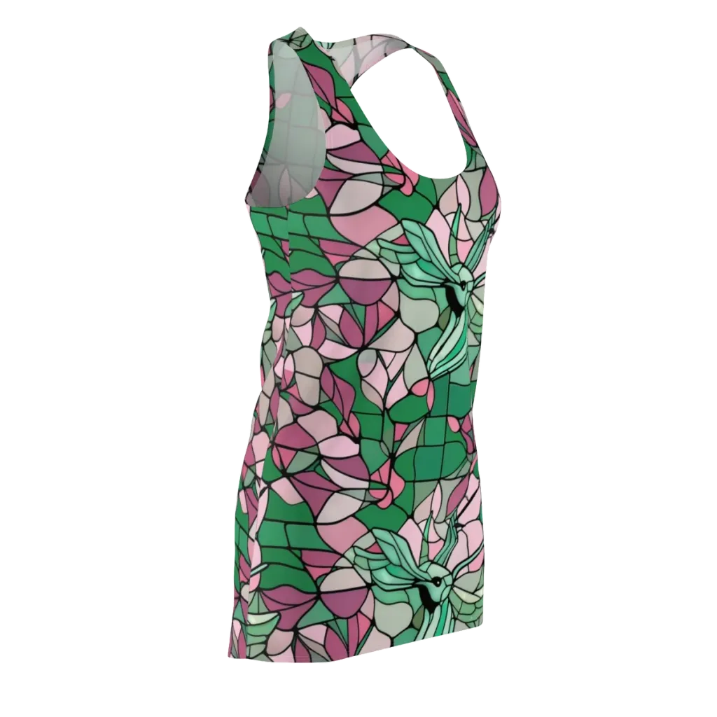 Jade Hummingbird on Racerback Dress — Front Side