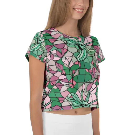 Jade Hummingbird on a Crop Tee
