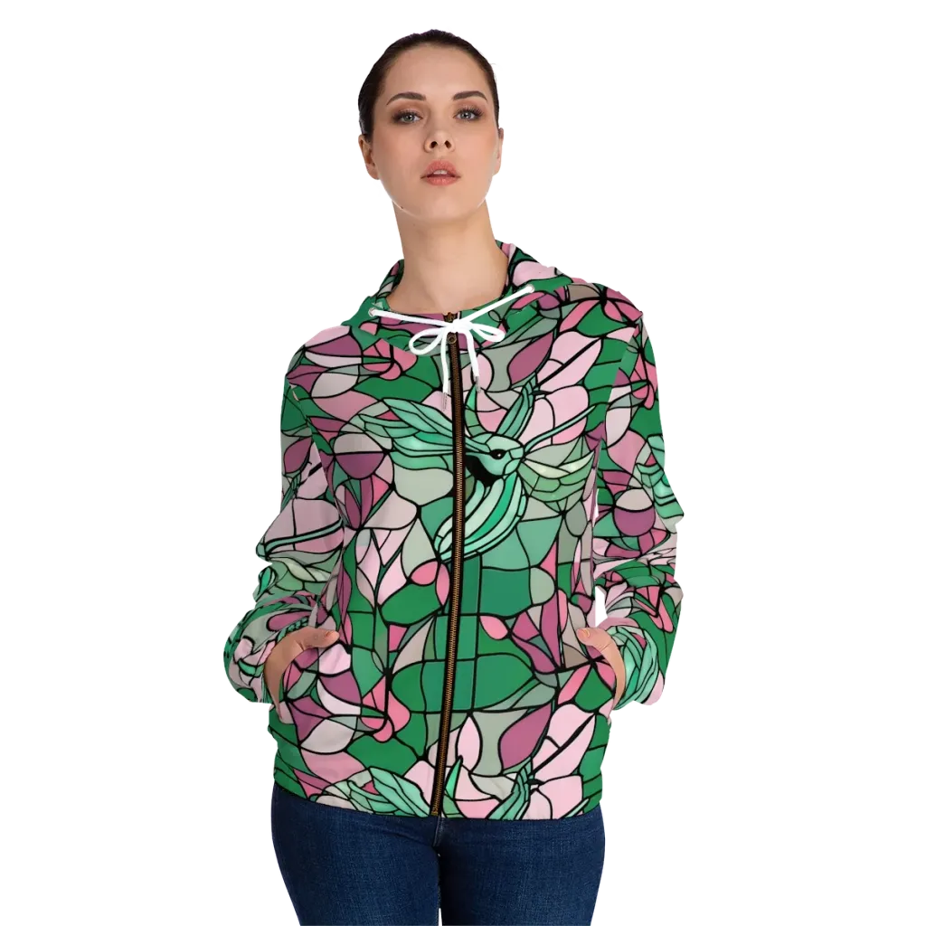 Jade Hummingbird on Women's Full-Zip Hoodie — Front On Person