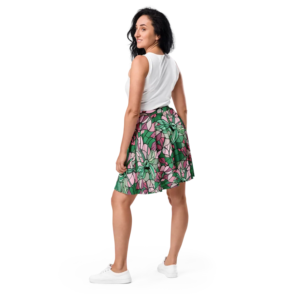 Jade Hummingbird on Skater Skirt — Back