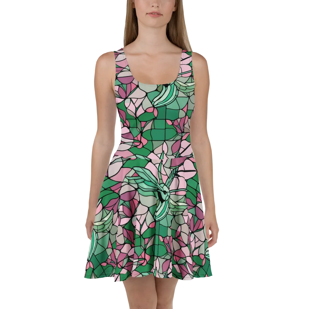 Jade Hummingbird on Skater Dress — Front