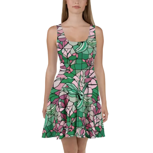 Jade Hummingbird on a Skater Dress