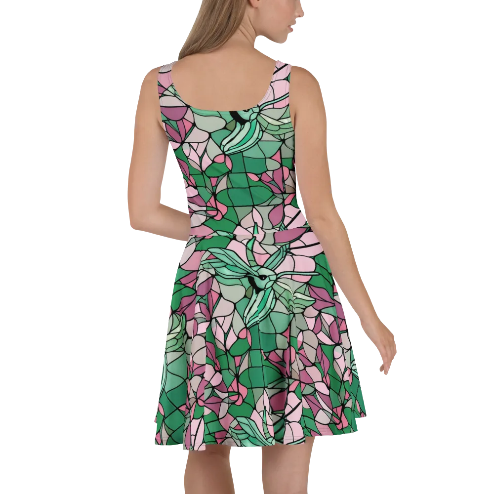 Jade Hummingbird on Skater Dress — Back