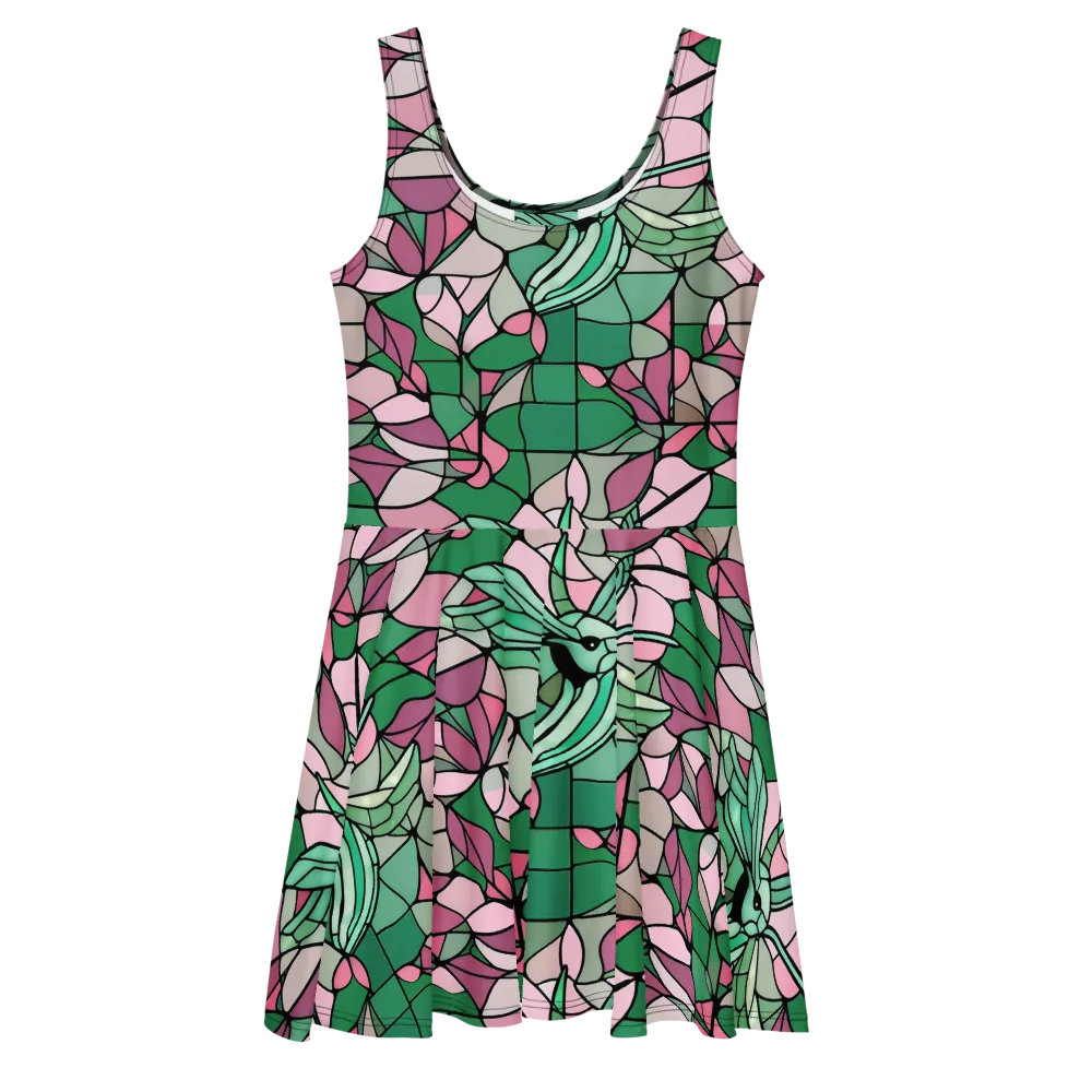 Jade Hummingbird on Skater Dress — Front