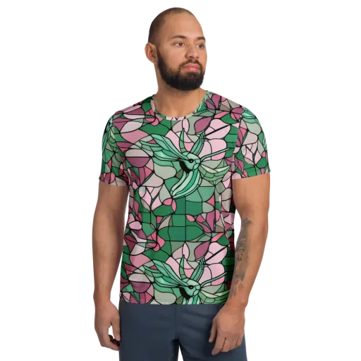 Jade Hummingbird on a Men's Athletic T-Shirt