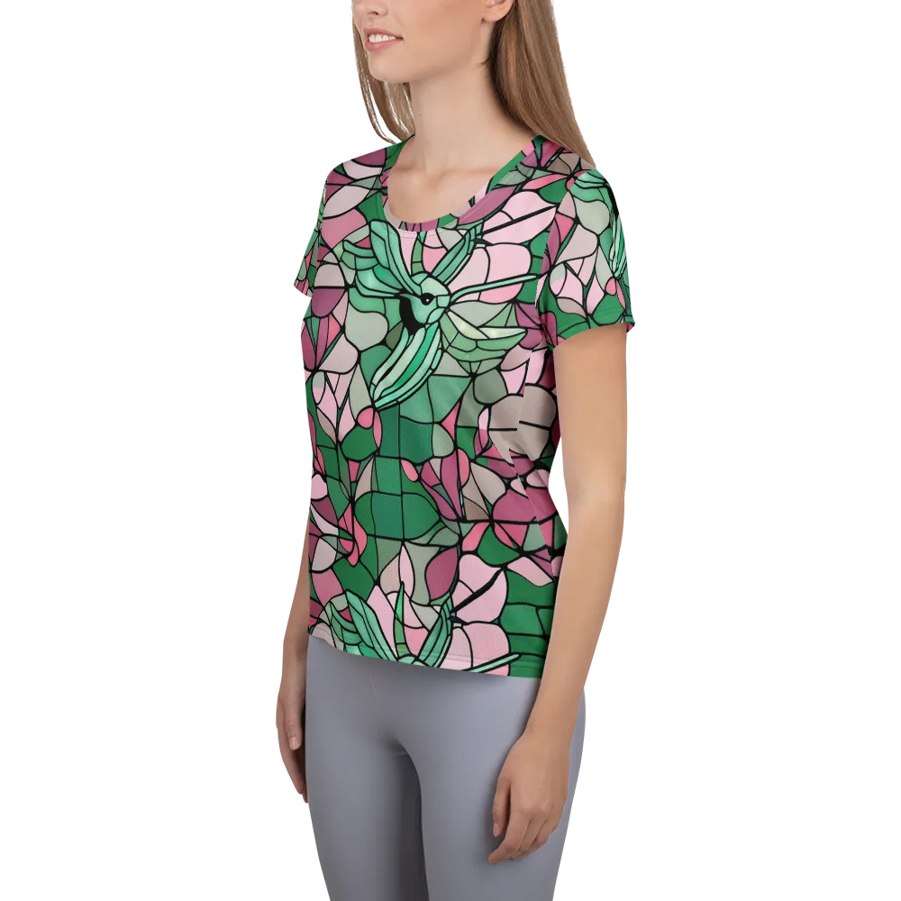 Jade Hummingbird on Women's Athletic T-Shirt — Left