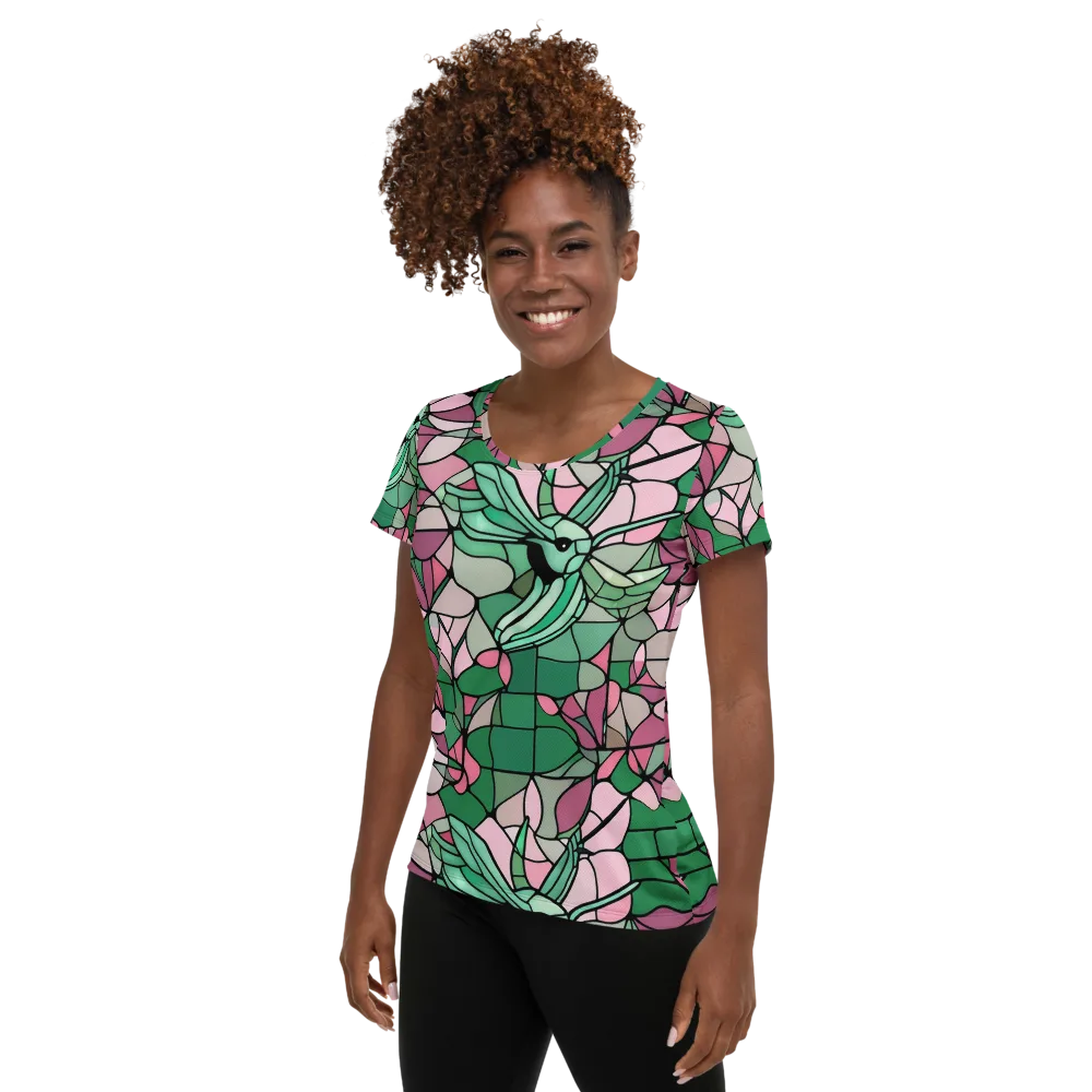 Jade Hummingbird on Women's Athletic T-Shirt — Left
