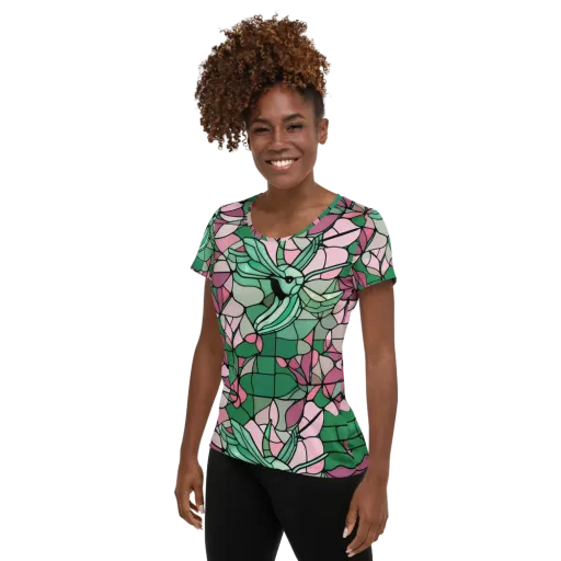 Jade Hummingbird on a Women's Athletic T-Shirt
