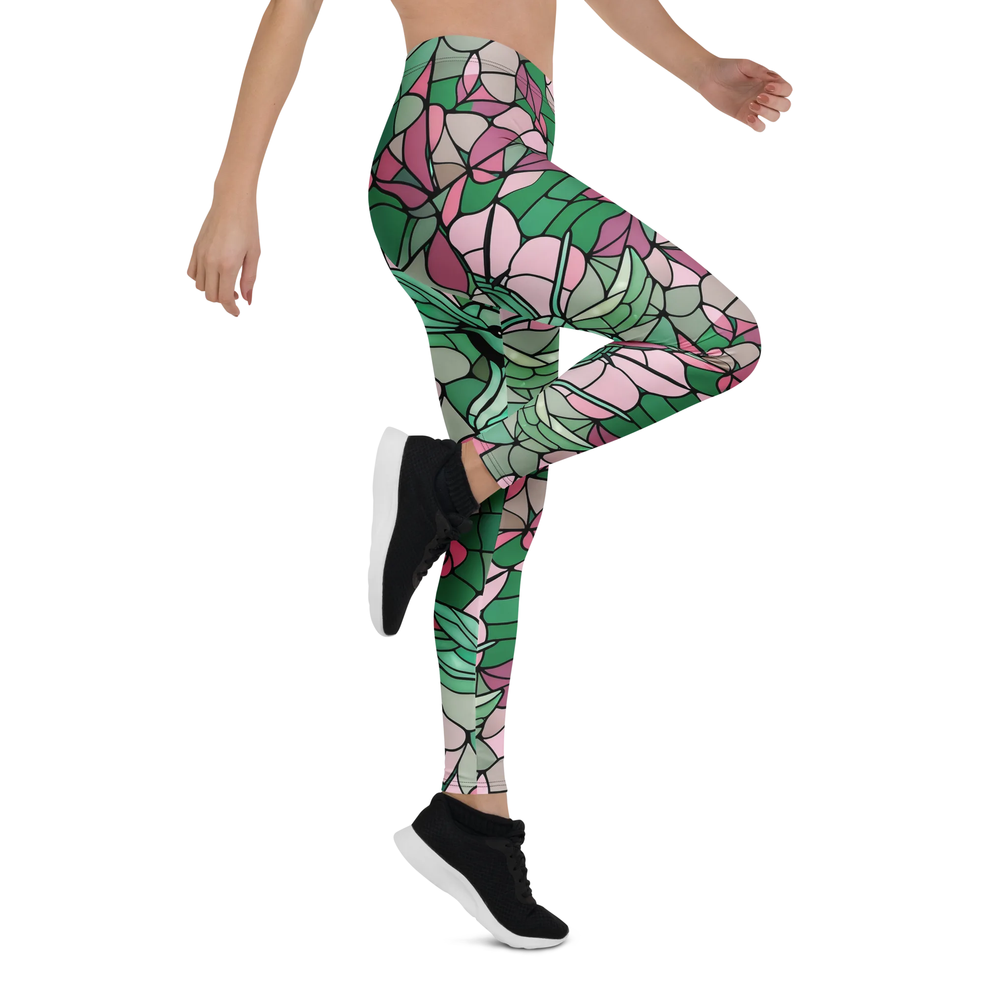 Jade Hummingbird on Leggings — Right