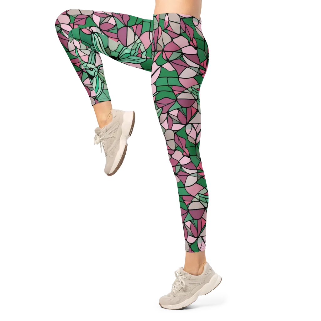 Jade Hummingbird on Leggings — Left