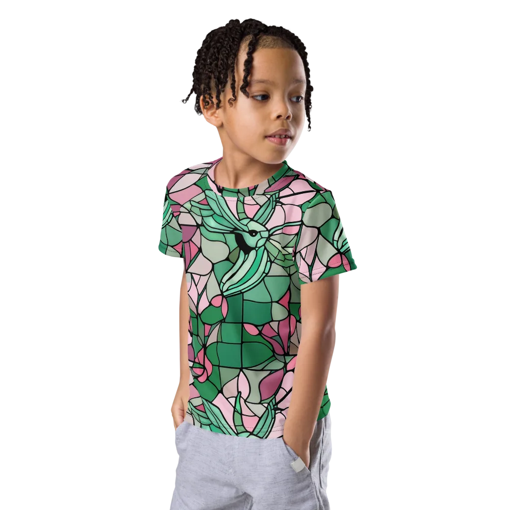 Jade Hummingbird on Kids Crew Neck T-Shirt — Left Front