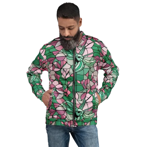 Jade Hummingbird on a Bomber Jacket