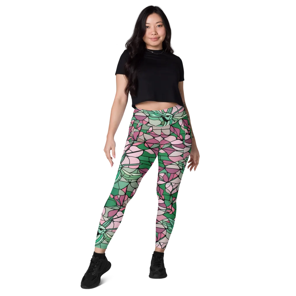 Jade Hummingbird on Leggings with Pockets — Front
