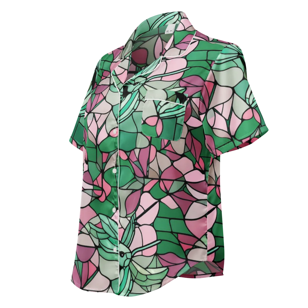 Jade Hummingbird on Women's Short Sleeve Pajama Top — Left Front
