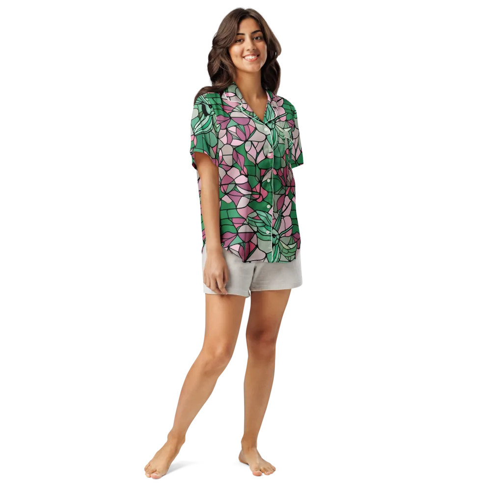 Jade Hummingbird on Women's Short Sleeve Pajama Top — Front