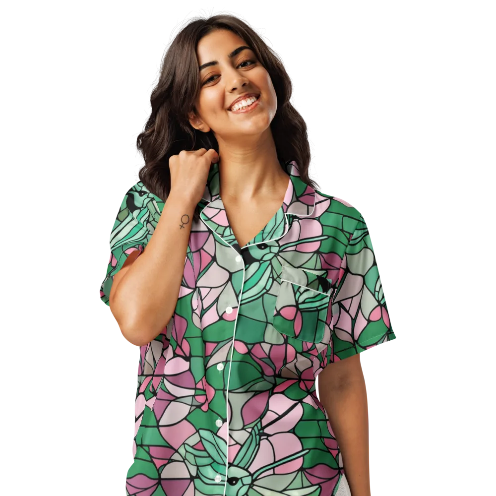 Jade Hummingbird on Women's Short Sleeve Pajama Top — Front