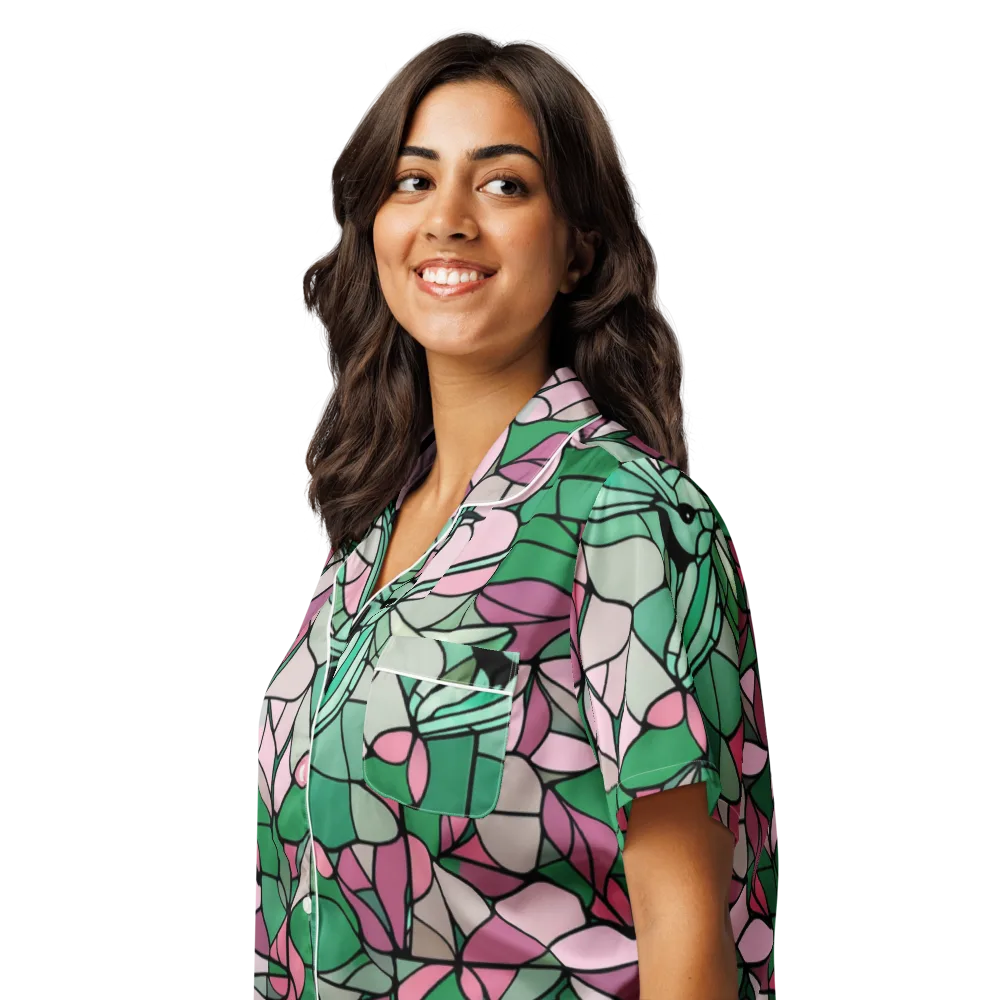 Jade Hummingbird on Women's Short Sleeve Pajama Top — Left Front