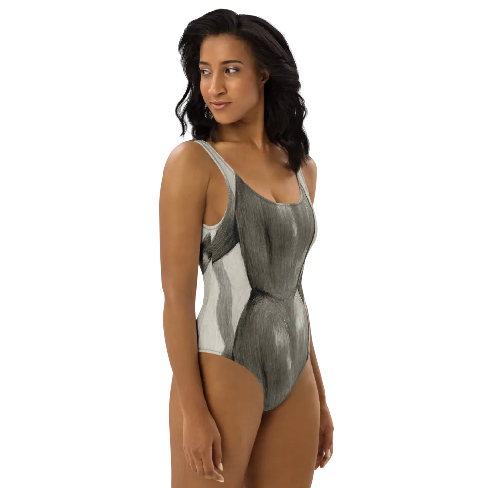Charcoal Petal on One-Piece Swimsuit — Right