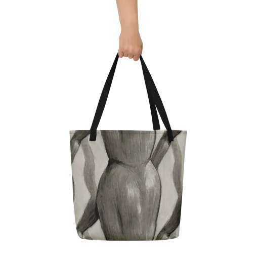 Charcoal Petal on a Large Tote Bag W/ Pocket