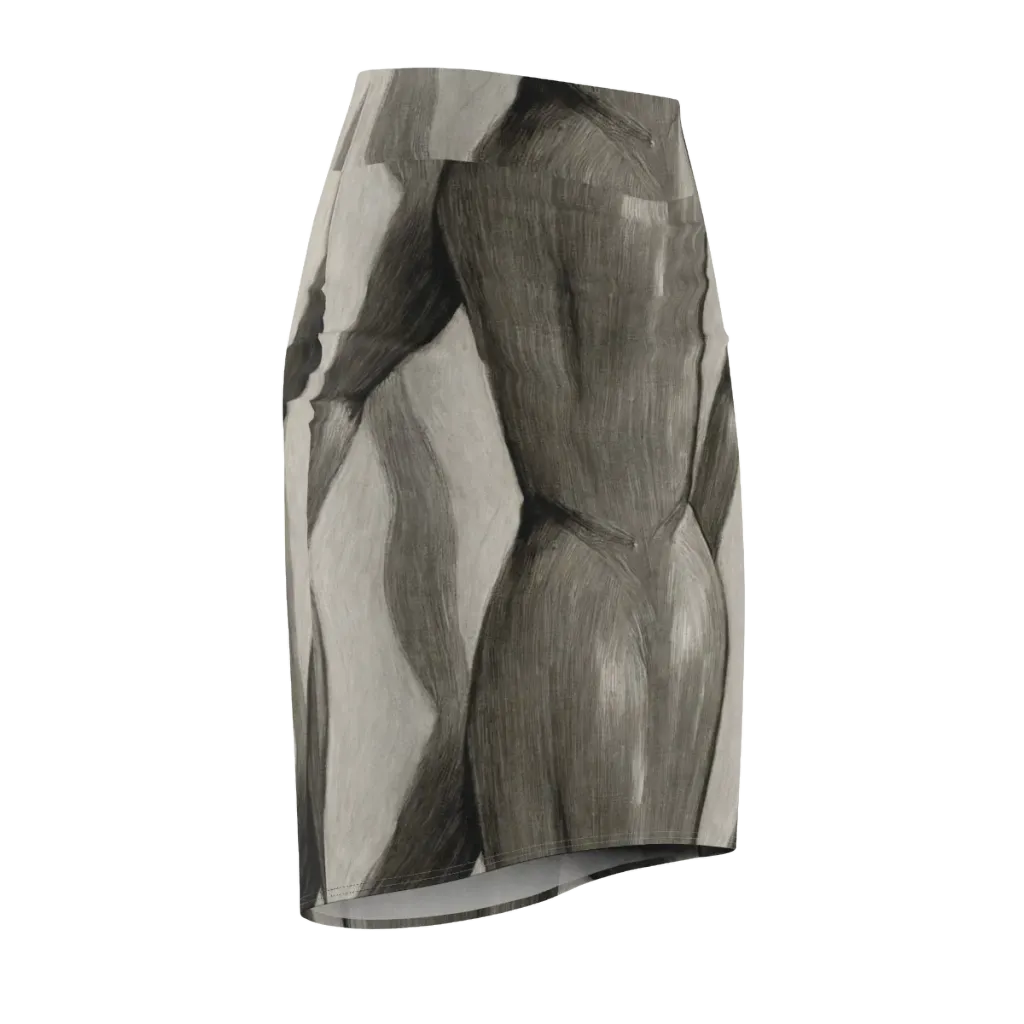 Charcoal Petal on Pencil Skirt — Front Side