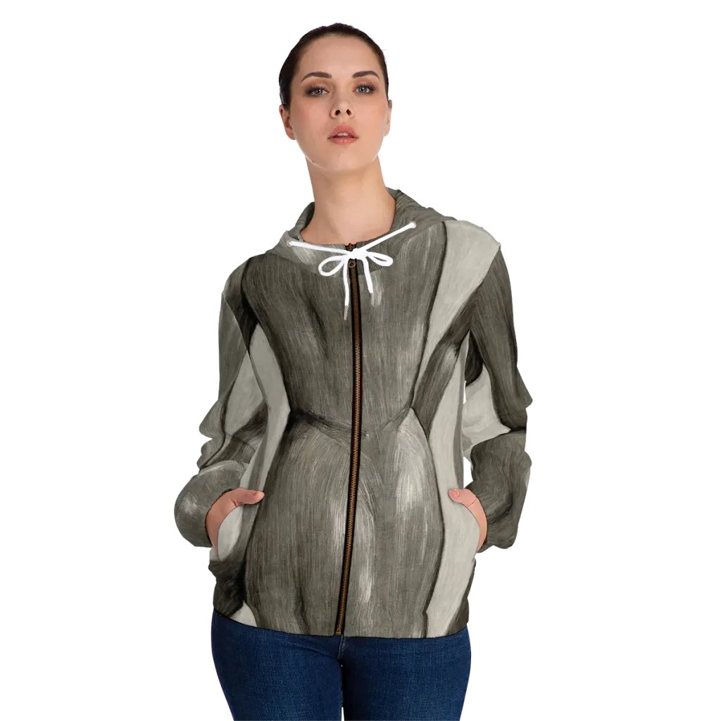 Charcoal Petal on Women's Full-Zip Hoodie — Front On Person