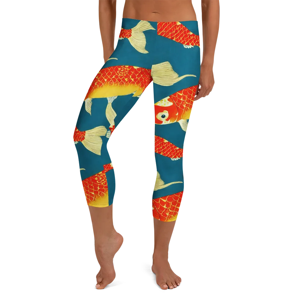 Teal Pond on Capri Leggings — Front