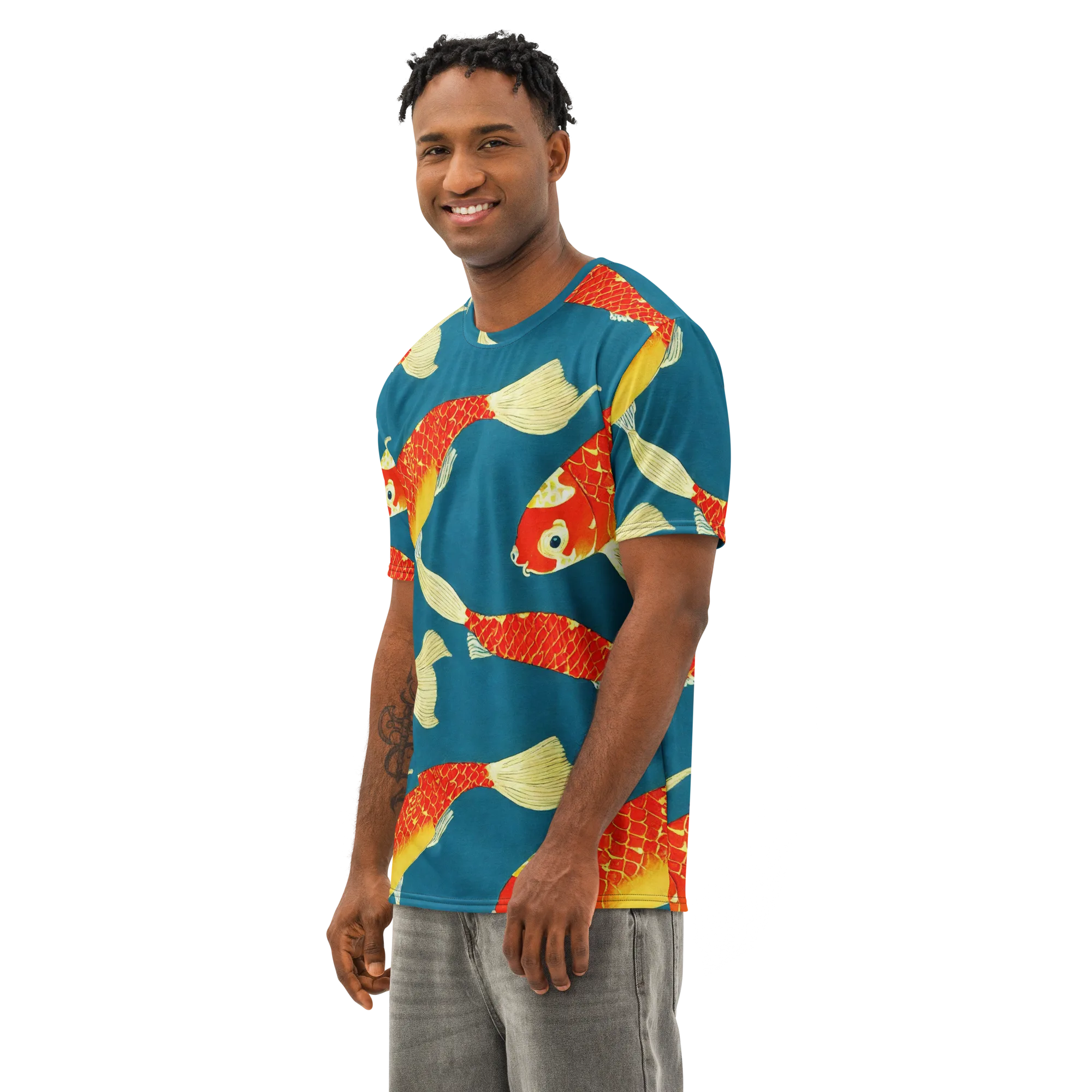 Teal Pond on Men's Cotton Crew Neck T-Shirt — Left Front