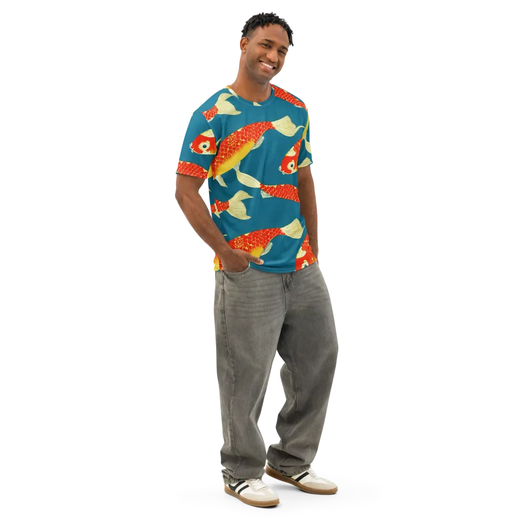 Teal Pond on Men's Cotton Crew Neck T-Shirt — Right Front