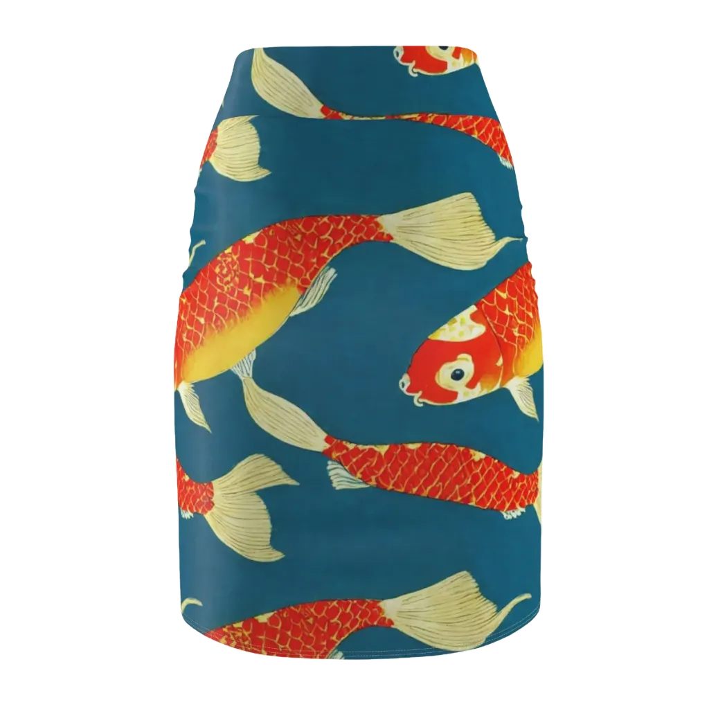 Teal Pond on Pencil Skirt — Back