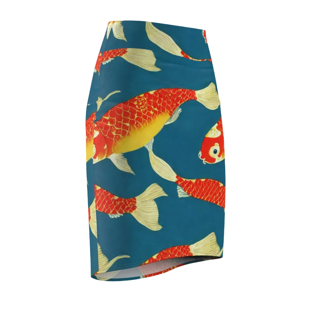 Teal Pond on Pencil Skirt — Front Side