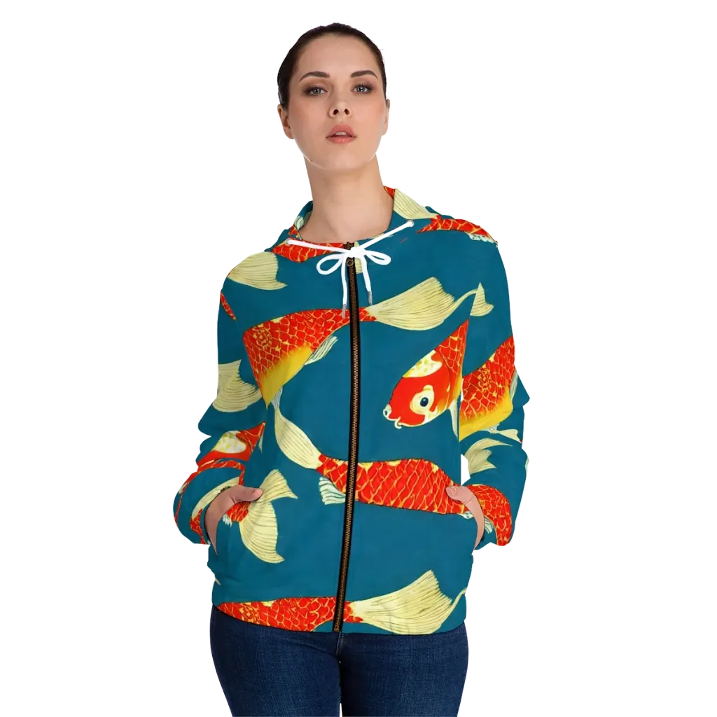 Teal Pond on Women's Full-Zip Hoodie — Front On Person