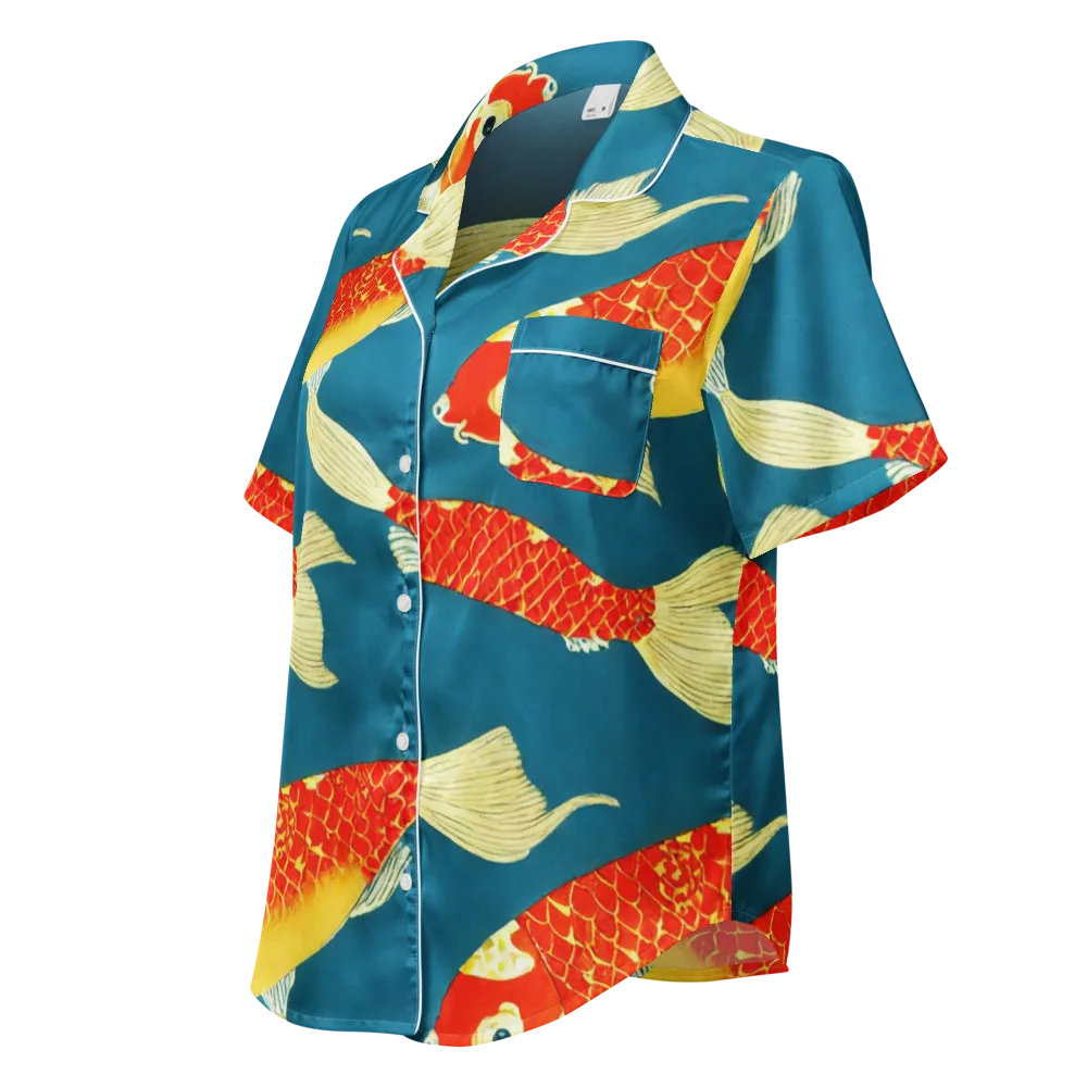 Teal Pond on Women's Short Sleeve Pajama Top — Left Front