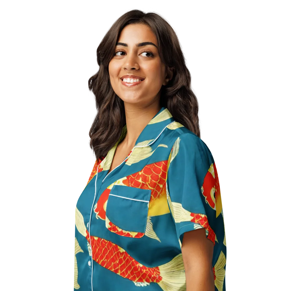 Teal Pond on Women's Short Sleeve Pajama Top — Left Front
