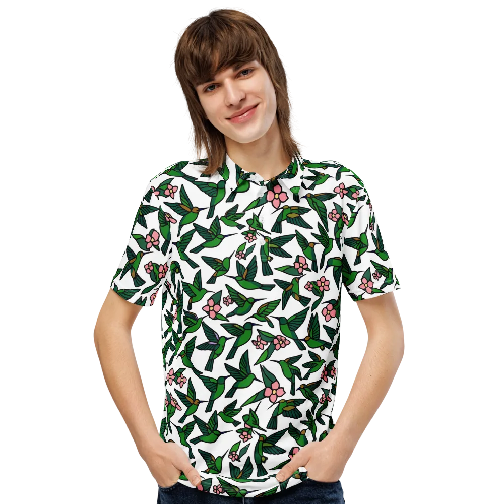 Emerald Hummingbird Garden on Men's Slim Fit Polo Shirt — Front
