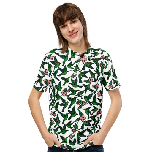 Emerald Hummingbird Garden on a Men's Slim Fit Polo Shirt