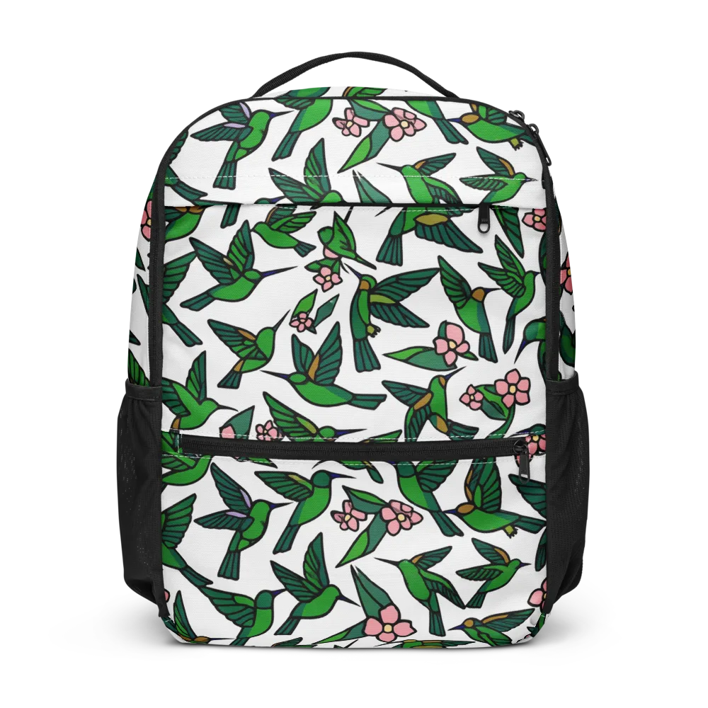 Emerald Hummingbird Garden on Utility Backpack — Front