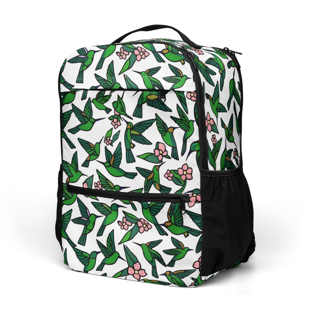 Emerald Hummingbird Garden on Utility Backpack — Left Front