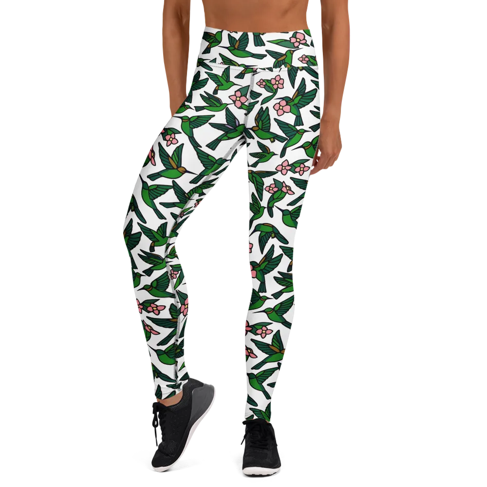 Emerald Hummingbird Garden on Yoga Leggings — Front
