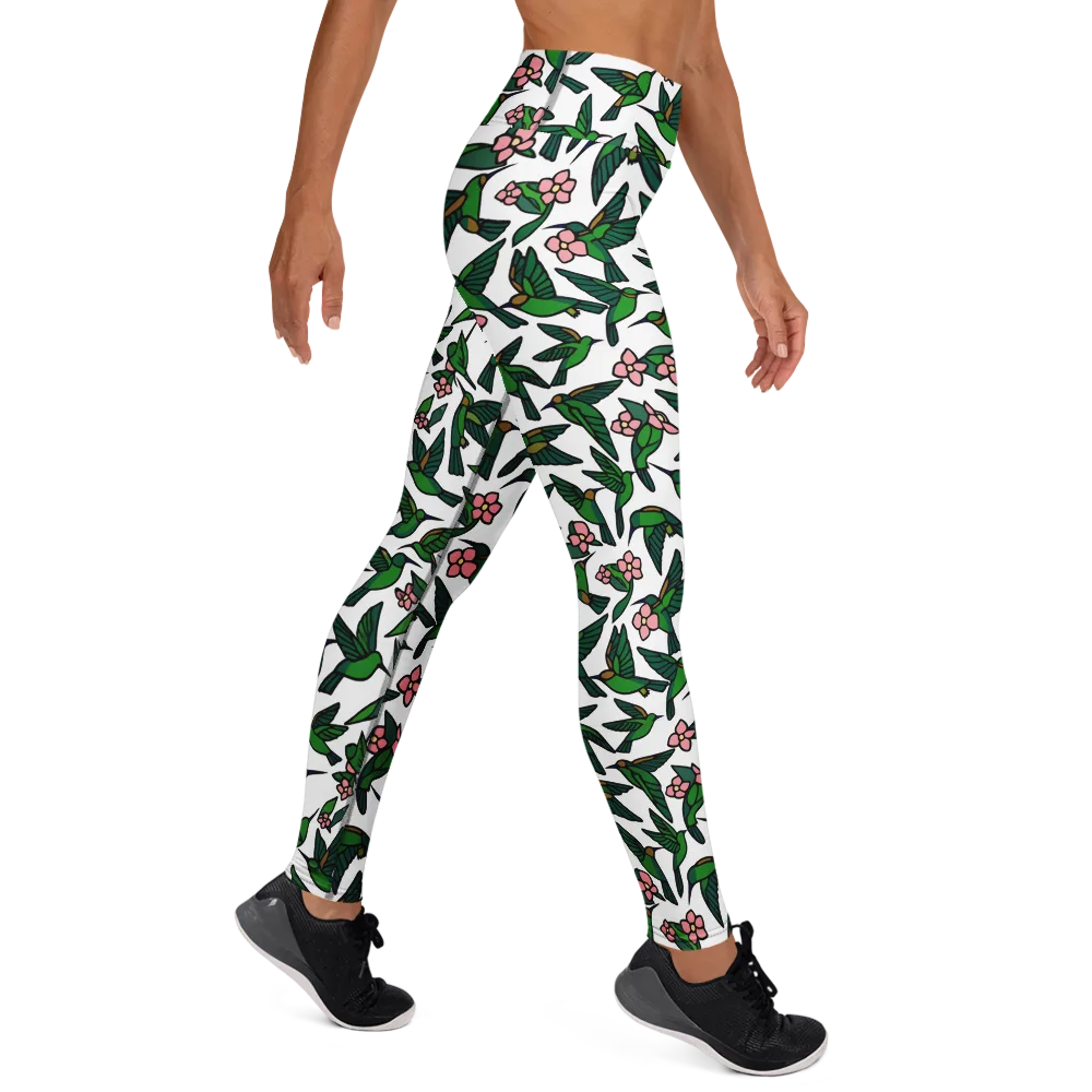 Emerald Hummingbird Garden on Yoga Leggings — Right
