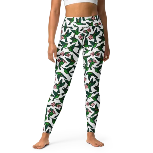 Emerald Hummingbird Garden on a Yoga Leggings