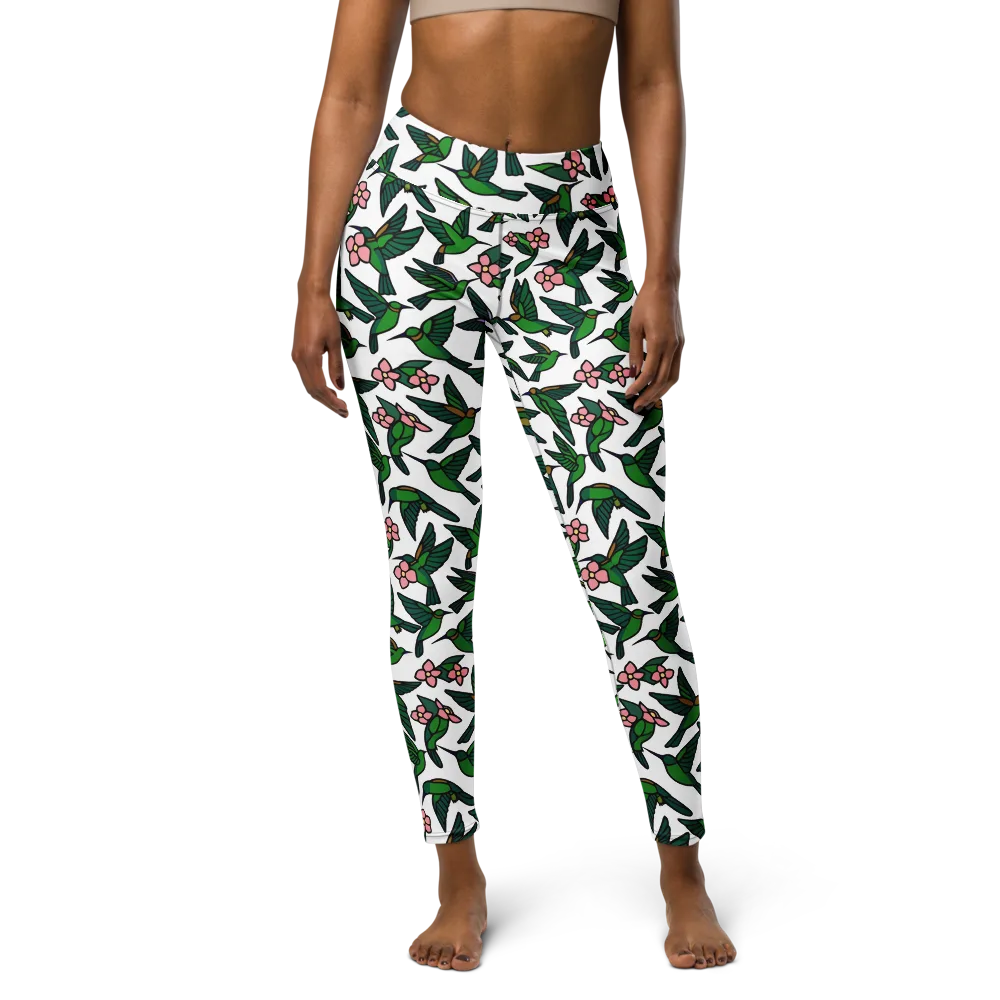 Emerald Hummingbird Garden on Yoga Leggings — Front