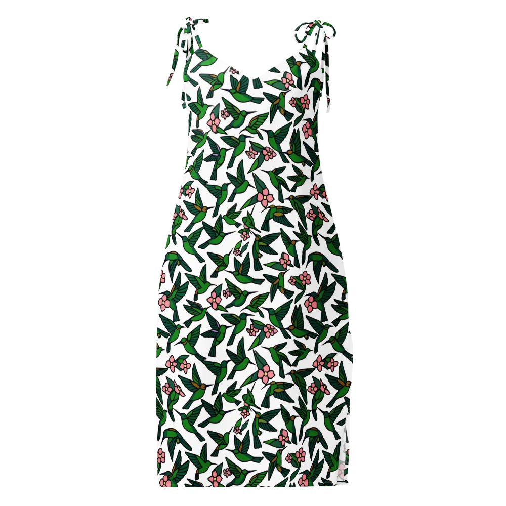 Emerald Hummingbird Garden on Slip Dress — Front