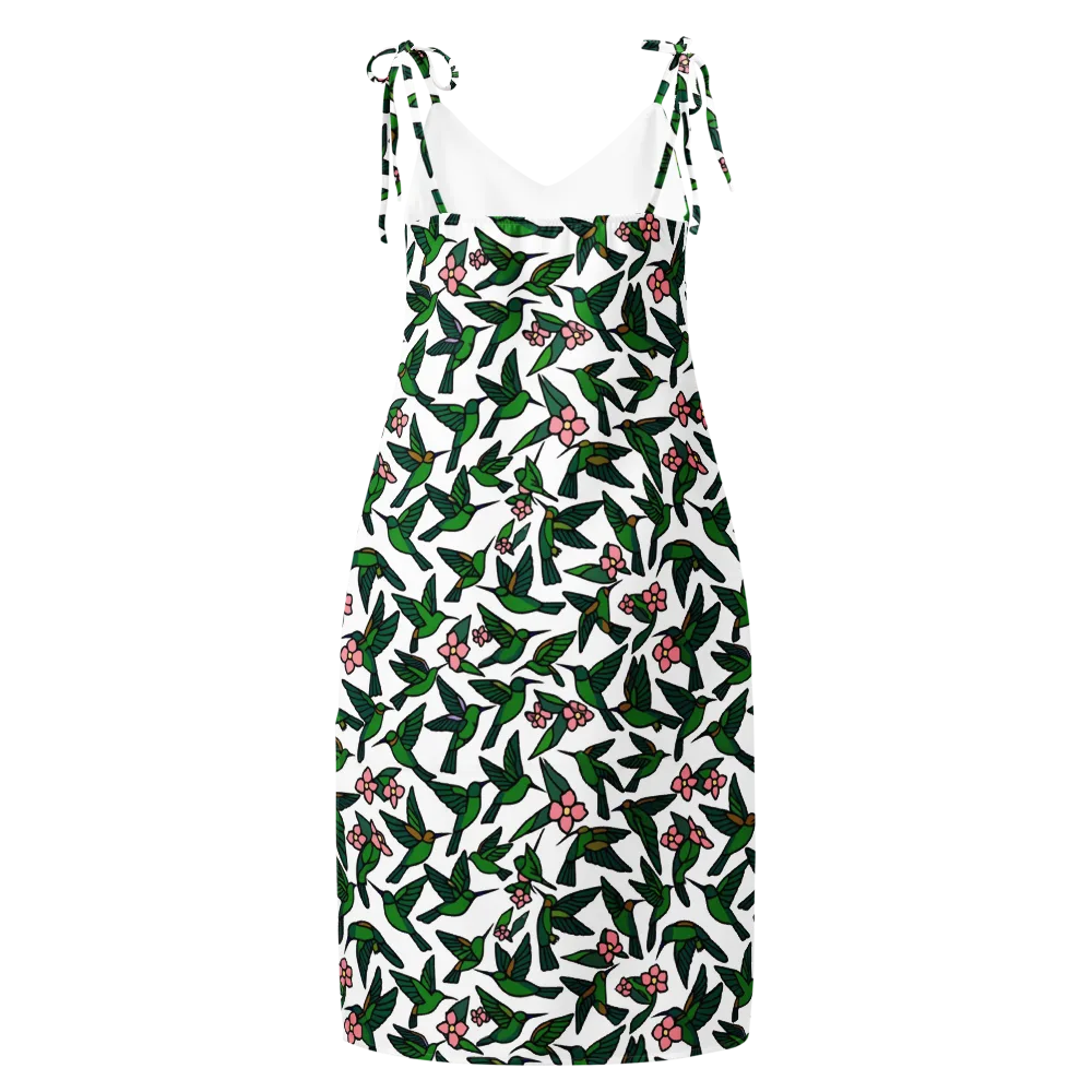Emerald Hummingbird Garden on Slip Dress — Back